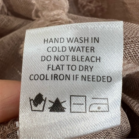 Taupe brown sheer statement puff sleeve pin stripe boxy oversized top M - Picture 14 of 14